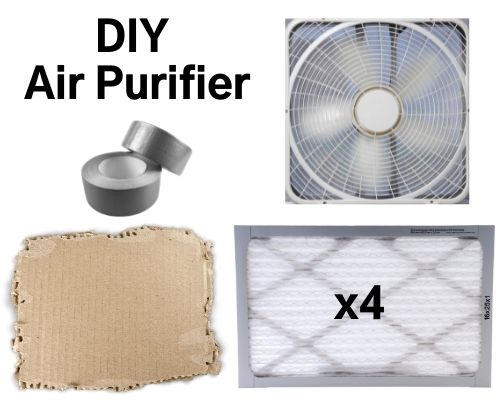 Colfax Homemade Air Purifier: box fan, cardboard, air filters, duct tape